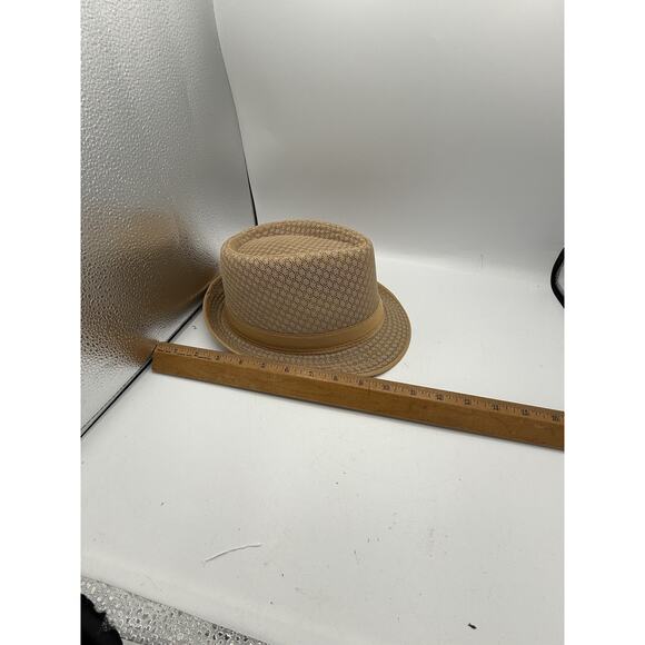 Tan Woven Fedora Hat Size S/M Breathable Lightweight Summer Trilby Style - Picture 8 of 9